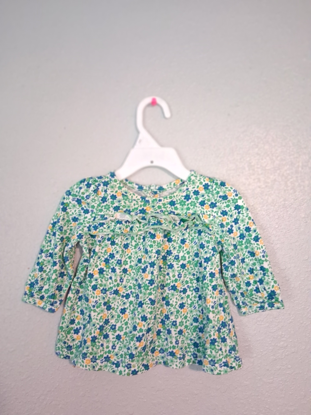 Carter's Green Floral Ruffle Long-Sleeve Top